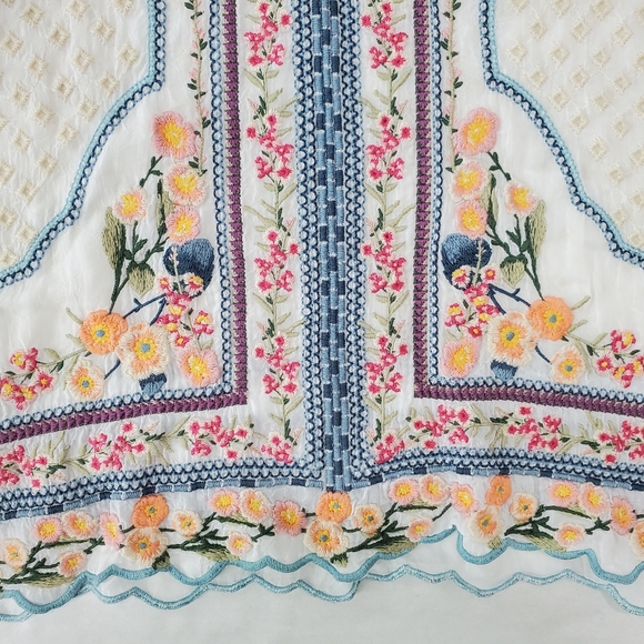 Johnny Was Tunic Top Embroidered Moji In White Boho Flowy Semi Sheer Size M - Picture 8 of 12